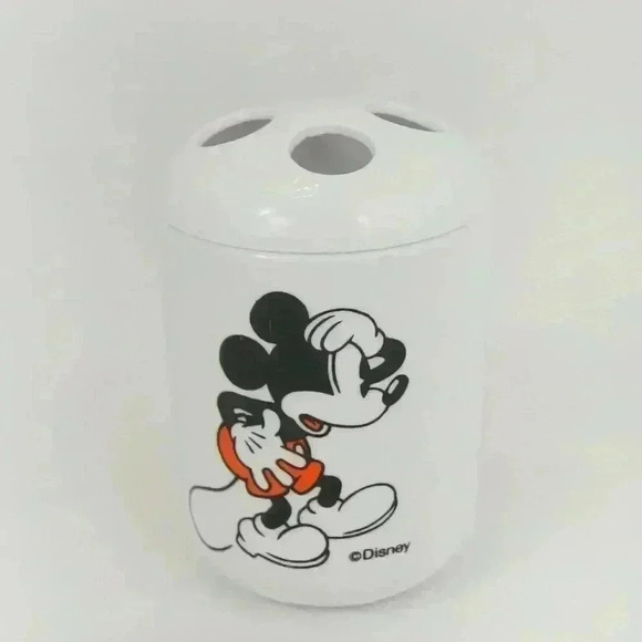 Vintage 90s Disney Retro Mickey Mouse White Black Toothbrush Holder Bathroom - Picture 1 of 4